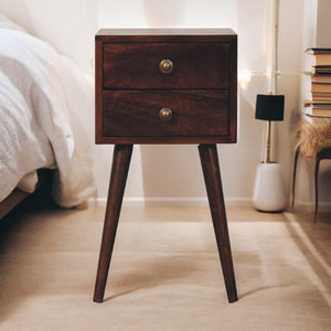 English Elm Solid Wood Mini Bedside Table In California Walnut – 2 Drawers, Nordic Legs, Compact & Stylish! B182P279237-GIGA