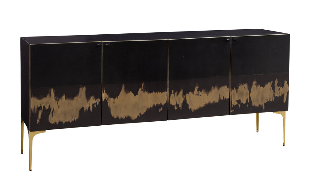 Basset Mirror Kali Iron Sideboard: Modern Luxe Design With Unique Acid-wash Finish & Elegant Gold-toned Legs Black Wood,Iron 5937-dr-576