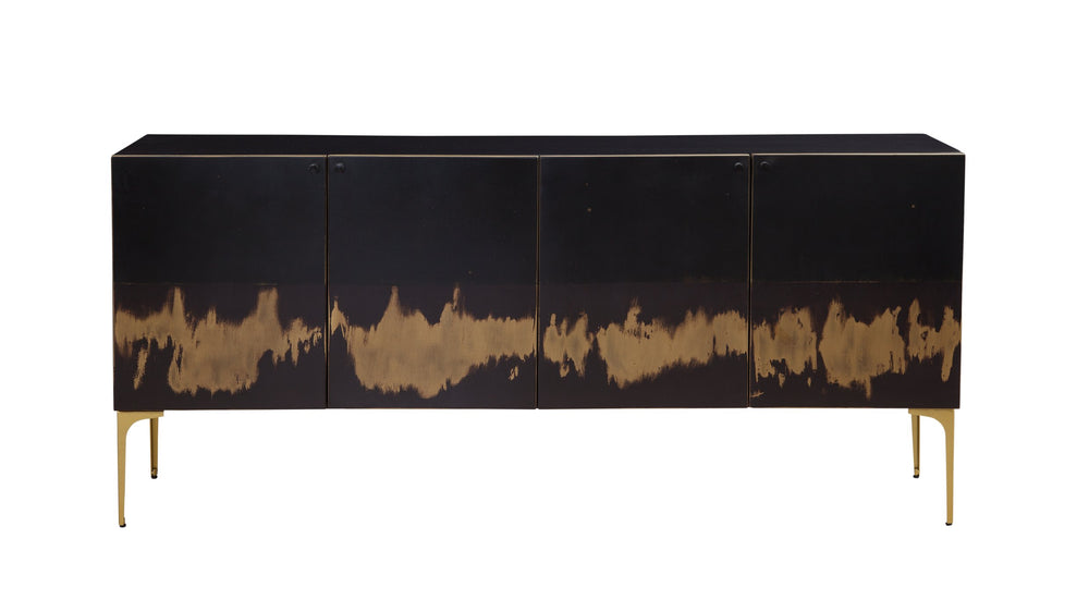 Basset Mirror Kali Iron Sideboard: Modern Luxe Design With Unique Acid-wash Finish & Elegant Gold-toned Legs Black Wood,Iron 5937-dr-576