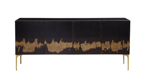 Basset Mirror Kali Iron Sideboard: Modern Luxe Design With Unique Acid-wash Finish & Elegant Gold-toned Legs Black Wood,Iron 5937-dr-576