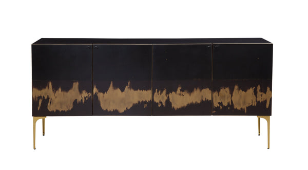 Basset Mirror Kali Iron Sideboard: Modern Luxe Design With Unique Acid-wash Finish & Elegant Gold-toned Legs Black Wood,Iron 5937-dr-576