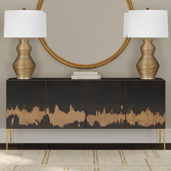 Basset Mirror Kali Iron Sideboard: Modern Luxe Design With Unique Acid-wash Finish & Elegant Gold-toned Legs Black Wood,Iron 5937-dr-576