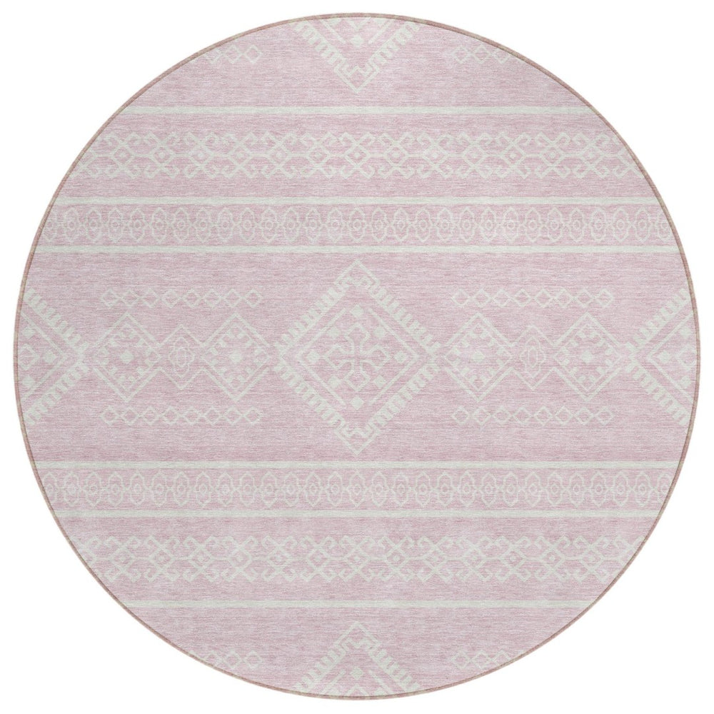 HomeRoots 5' Southwestern Pink and Ivory Indoor Outdoor Area Rug - Durable, Washable Design for Versatile Spaces 8' Round 593704