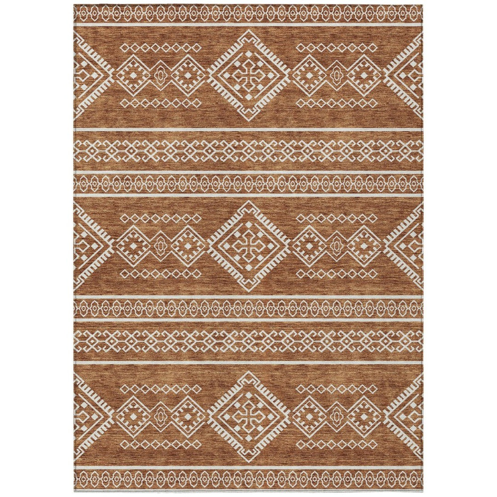 HomeRoots 5' Southwestern Area Rug in Vibrant Orange and Ivory - Washable for Indoor and Outdoor Use 5' X 8' 593709