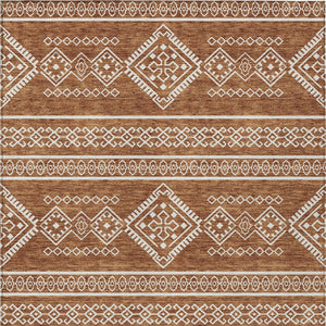Homeroots 3' Stylish Beige & Brown Southwestern Washable Rug For Indoor And Outdoor Living Spaces Decor 5' X 8' Polyester 593709