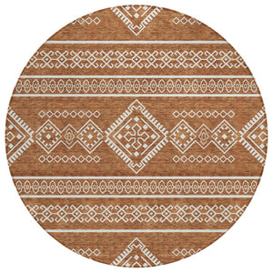 HomeRoots 5' Southwestern Area Rug in Vibrant Orange and Ivory - Washable for Indoor and Outdoor Use 8' Round 593710