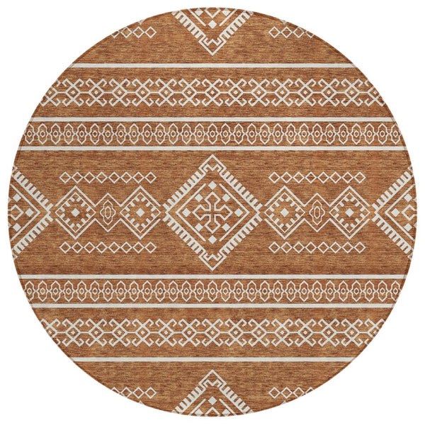 HomeRoots 5' Southwestern Area Rug in Vibrant Orange and Ivory - Washable for Indoor and Outdoor Use 8' Round 593710