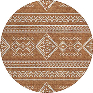 Homeroots 3' Stylish Beige & Brown Southwestern Washable Rug For Indoor And Outdoor Living Spaces Decor 8' Round Polyester 593710