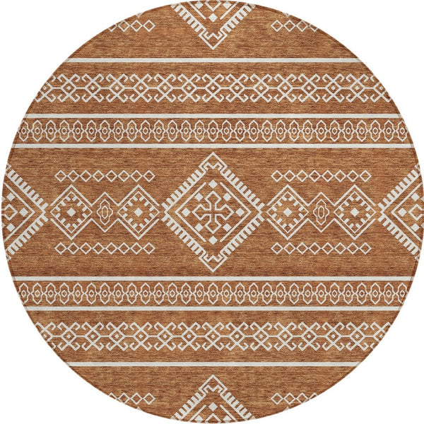 Homeroots 3' Stylish Beige & Brown Southwestern Washable Rug For Indoor And Outdoor Living Spaces Decor 8' Round Polyester 593710