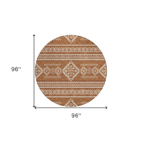 Homeroots 3' Stylish Beige & Brown Southwestern Washable Rug For Indoor And Outdoor Living Spaces Decor 8' Round Polyester 593710