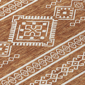 Homeroots 3' Stylish Beige & Brown Southwestern Washable Rug For Indoor And Outdoor Living Spaces Decor 8' X 10' Polyester 593711