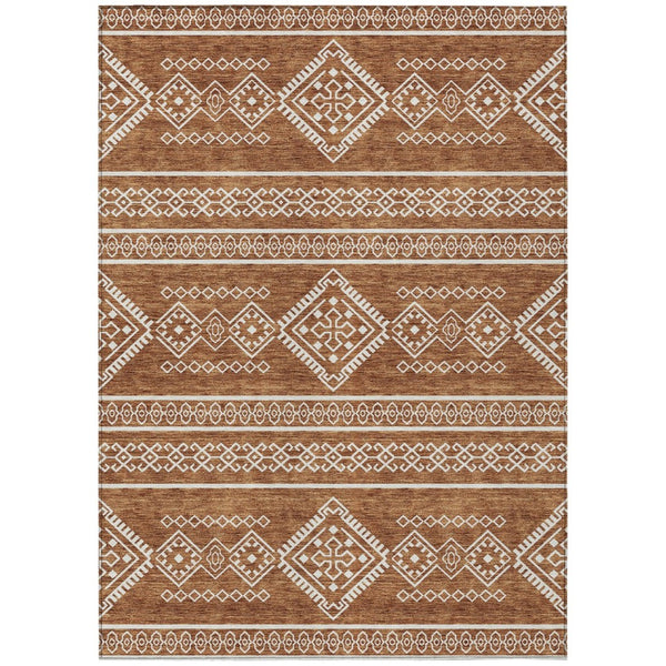 HomeRoots 5' Southwestern Area Rug in Vibrant Orange and Ivory - Washable for Indoor and Outdoor Use 10' X 14' 593713