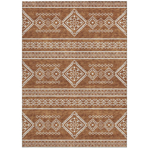 Homeroots 3' Stylish Beige & Brown Southwestern Washable Rug For Indoor And Outdoor Living Spaces Decor 10' X 14' Polyester 593713