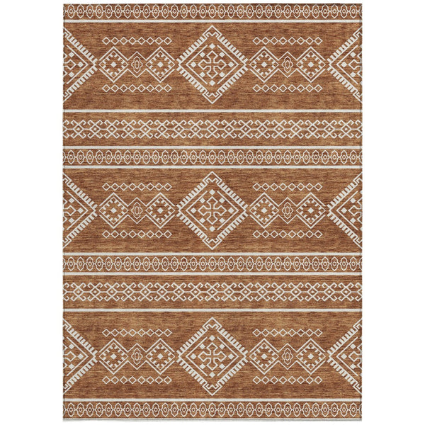 Homeroots 3' Stylish Beige & Brown Southwestern Washable Rug For Indoor And Outdoor Living Spaces Decor 10' X 14' Polyester 593713