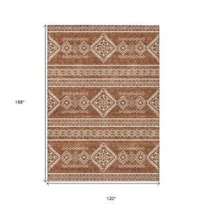 Homeroots 3' Stylish Beige & Brown Southwestern Washable Rug For Indoor And Outdoor Living Spaces Decor 10' X 14' Polyester 593713