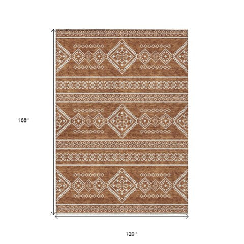 Homeroots 3' Stylish Beige & Brown Southwestern Washable Rug For Indoor And Outdoor Living Spaces Decor 10' X 14' Polyester 593713