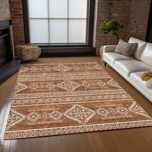 Homeroots 3' Stylish Beige & Brown Southwestern Washable Rug For Indoor And Outdoor Living Spaces Decor 10' X 14' Polyester 593713