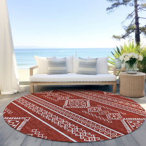 Homeroots 3' Stylish Beige & Brown Southwestern Washable Rug For Indoor And Outdoor Living Spaces Decor 8' Round Polyester 593716