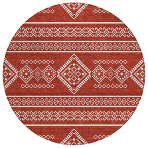 HomeRoots 5' Southwestern Area Rug in Red and Ivory - Durable, Washable, and Stylish for Indoor/Outdoor Use 8' Round 593716