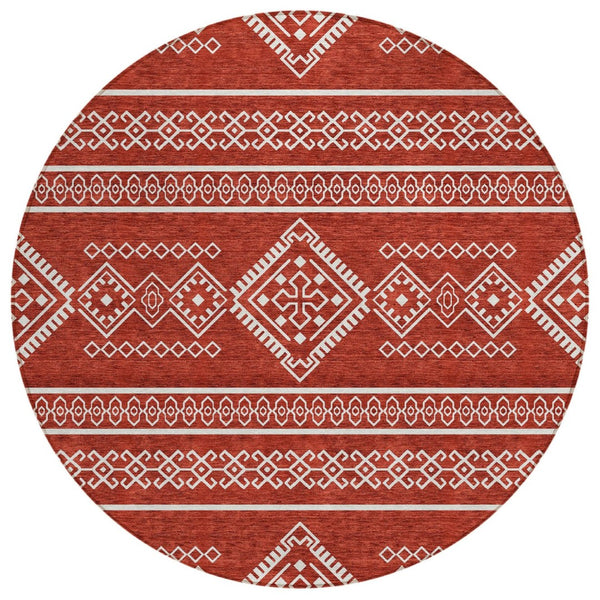HomeRoots 5' Southwestern Area Rug in Red and Ivory - Durable, Washable, and Stylish for Indoor/Outdoor Use 8' Round 593716