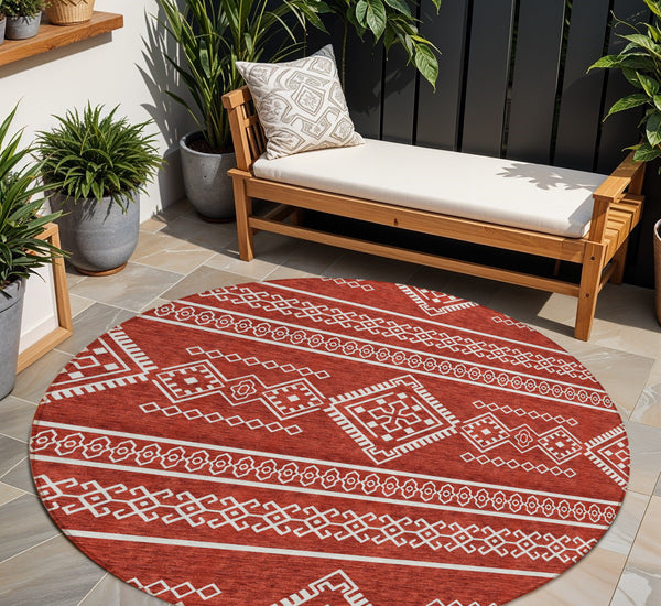 Homeroots 3' Stylish Beige & Brown Southwestern Washable Rug For Indoor And Outdoor Living Spaces Decor 8' Round Polyester 593716