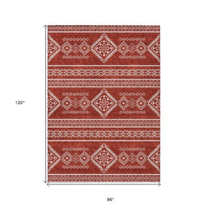 Homeroots 3' Stylish Beige & Brown Southwestern Washable Rug For Indoor And Outdoor Living Spaces Decor 8' X 10' Polyester 593717