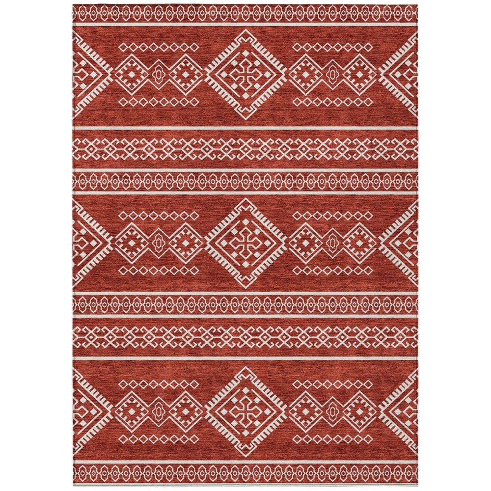 HomeRoots 5' Southwestern Area Rug in Red and Ivory - Durable, Washable, and Stylish for Indoor/Outdoor Use 8' X 10' 593717