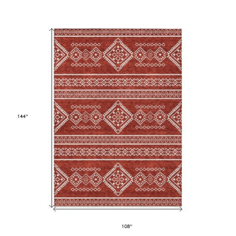 Homeroots 3' Stylish Beige & Brown Southwestern Washable Rug For Indoor And Outdoor Living Spaces Decor 9' X 12' Polyester 593718