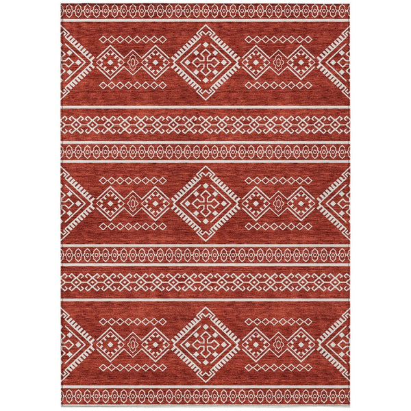 HomeRoots 9' Bold Red and Ivory Southwestern Area Rug - Washable, Durable Design for Indoor & Outdoor Spaces 9' X 12' 593718