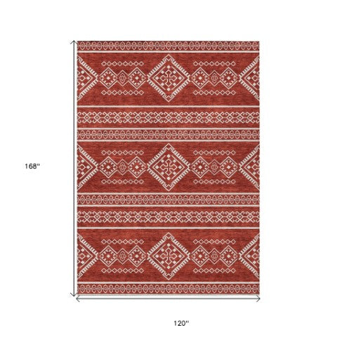 Homeroots 3' Stylish Beige & Brown Southwestern Washable Rug For Indoor And Outdoor Living Spaces Decor 10' X 14' Polyester 593719