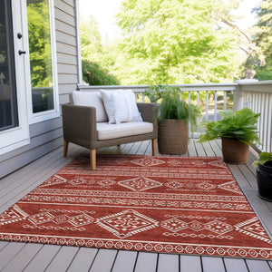 Homeroots 3' Stylish Beige & Brown Southwestern Washable Rug For Indoor And Outdoor Living Spaces Decor 10' X 14' Polyester 593719