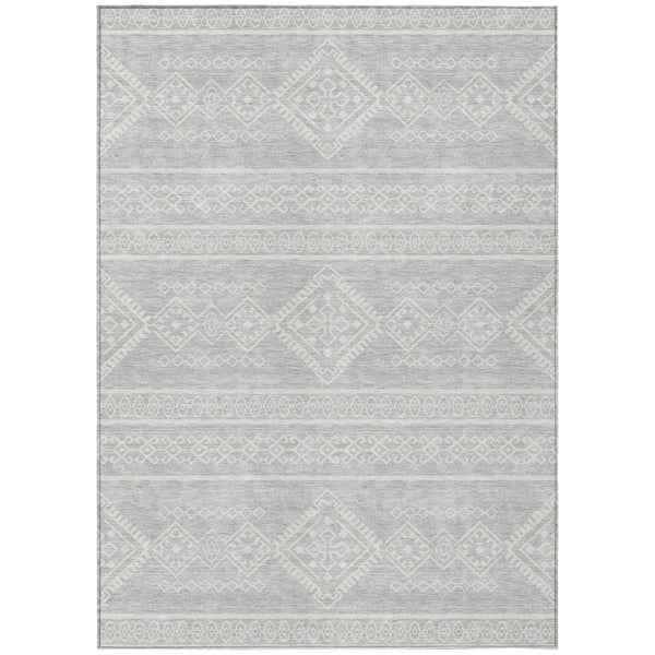 HomeRoots 9' Silver and Ivory Southwestern Area Rug – Stylish, Durable, Washable for Indoor and Outdoor Use 9' X 12' 593724