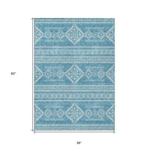 Homeroots 3' Stylish Beige & Brown Southwestern Washable Rug For Indoor And Outdoor Living Spaces Decor 3' X 5' Polyester 593726