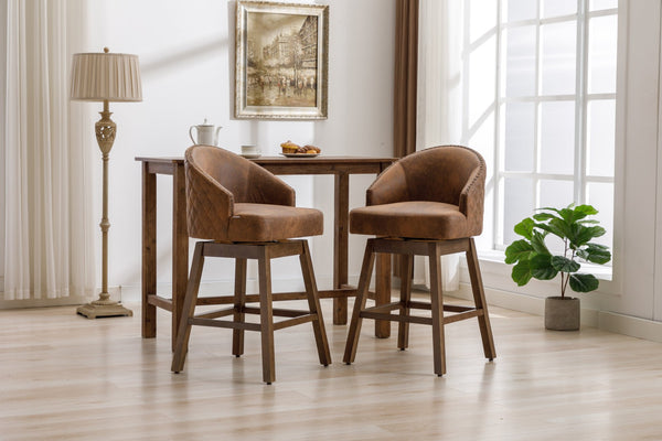 English Elm United We Win Quilted Microsuede Swivel Barstool with Wood Legs and Gold Rivet Trim W1568P361710