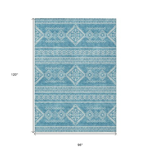 Homeroots 3' Stylish Beige & Brown Southwestern Washable Rug For Indoor And Outdoor Living Spaces Decor 8' X 10' Polyester 593729