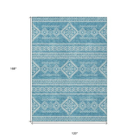 Homeroots 3' Stylish Beige & Brown Southwestern Washable Rug For Indoor And Outdoor Living Spaces Decor 10' X 14' Polyester 593731
