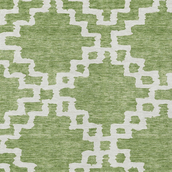 Homeroots 3' Artichoke Green And Ivory Geometric Washable Area Rug For Indoor And Outdoor Spaces, Durable Design 3' X 5' Polyester 593732