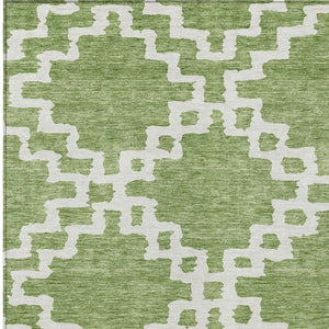 Homeroots 3' Artichoke Green And Ivory Geometric Washable Area Rug For Indoor And Outdoor Spaces, Durable Design 5' X 8' Polyester 593733