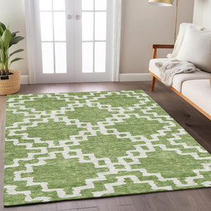 Homeroots 3' Artichoke Green And Ivory Geometric Washable Area Rug For Indoor And Outdoor Spaces, Durable Design 5' X 8' Polyester 593733