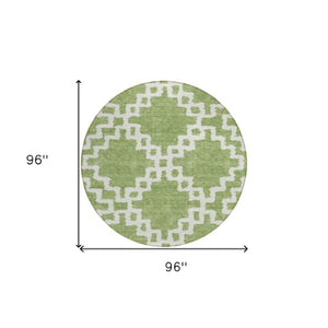 Homeroots 3' Artichoke Green And Ivory Geometric Washable Area Rug For Indoor And Outdoor Spaces, Durable Design 8' Round Polyester 593734