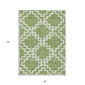 Homeroots 3' Artichoke Green And Ivory Geometric Washable Area Rug For Indoor And Outdoor Spaces, Durable Design 8' X 10' Polyester 593735