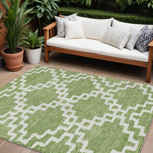 Homeroots 3' Artichoke Green And Ivory Geometric Washable Area Rug For Indoor And Outdoor Spaces, Durable Design 8' X 10' Polyester 593735