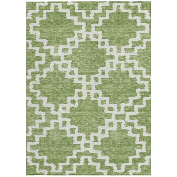 Homeroots 3' Artichoke Green And Ivory Geometric Washable Area Rug For Indoor And Outdoor Spaces, Durable Design 8' X 10' Polyester 593735