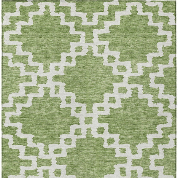 Homeroots 3' Artichoke Green And Ivory Geometric Washable Area Rug For Indoor And Outdoor Spaces, Durable Design 9' X 12' Polyester 593736