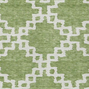 Homeroots 3' Artichoke Green And Ivory Geometric Washable Area Rug For Indoor And Outdoor Spaces, Durable Design 9' X 12' Polyester 593736