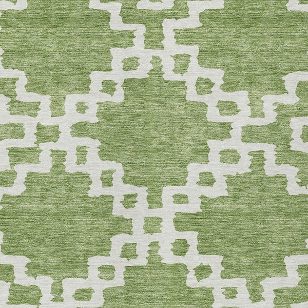 Homeroots 3' Artichoke Green And Ivory Geometric Washable Area Rug For Indoor And Outdoor Spaces, Durable Design 9' X 12' Polyester 593736
