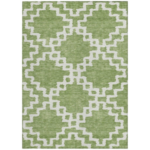 Homeroots 3' Artichoke Green And Ivory Geometric Washable Area Rug For Indoor And Outdoor Spaces, Durable Design 10' X 14' Polyester 593737