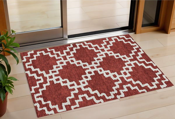 Homeroots 3' Artichoke Green And Ivory Geometric Washable Area Rug For Indoor And Outdoor Spaces, Durable Design 3' X 5' Polyester 593738