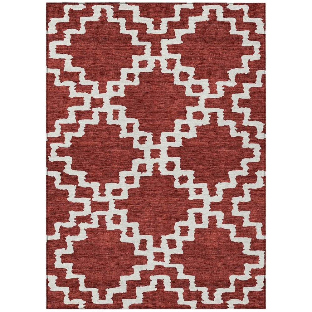 HomeRoots 5' Stylish Brick Red and Ivory Geometric Area Rug - Durable, Washable, Indoor/Outdoor Versatile Accent 5' X 8' 593739