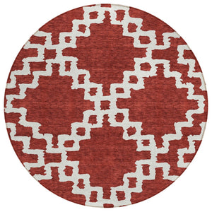HomeRoots 5' Stylish Brick Red and Ivory Geometric Area Rug - Durable, Washable, Indoor/Outdoor Versatile Accent 8' Round 593740